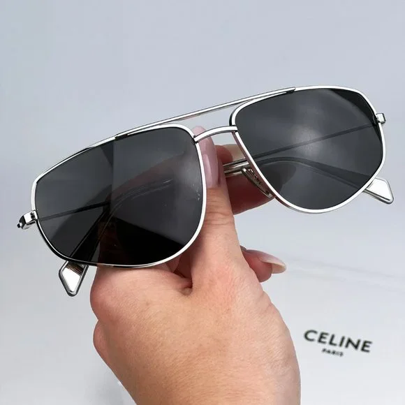 Celine CL40083U 16A Sunglasses Palladium Smoke Pilot Unisex CL 40083U - Picture 5 of 14